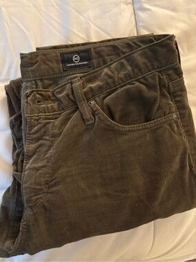 AG Adriano Goldschmied The Prima Cigarette Leg Corduroy Olive Pants
